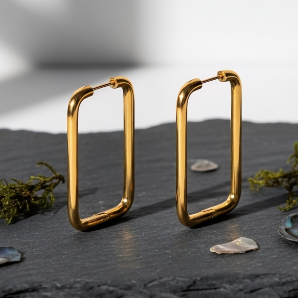 Minimalist Geometric Hoop Earrings 18K Gold Plated Stainless Steel Modern - Picture 7 of 10